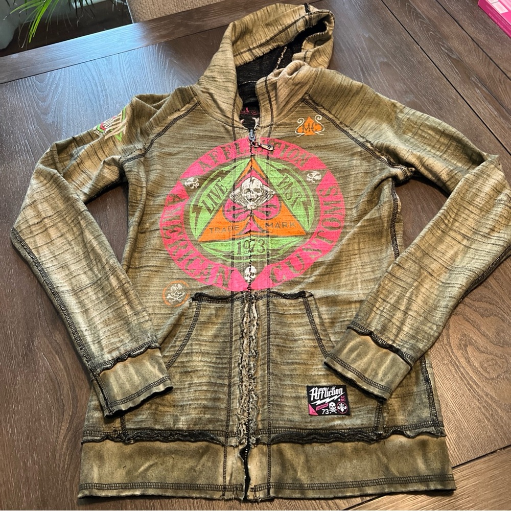 Affliction Womens Size Medium Zip Up Hoodie.  Trendy!